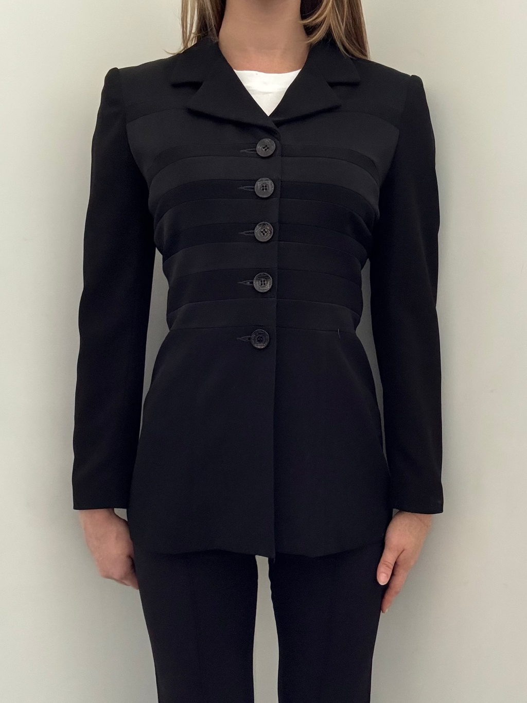 Vintage Black Structured Satin Striped Blazer Size Medium