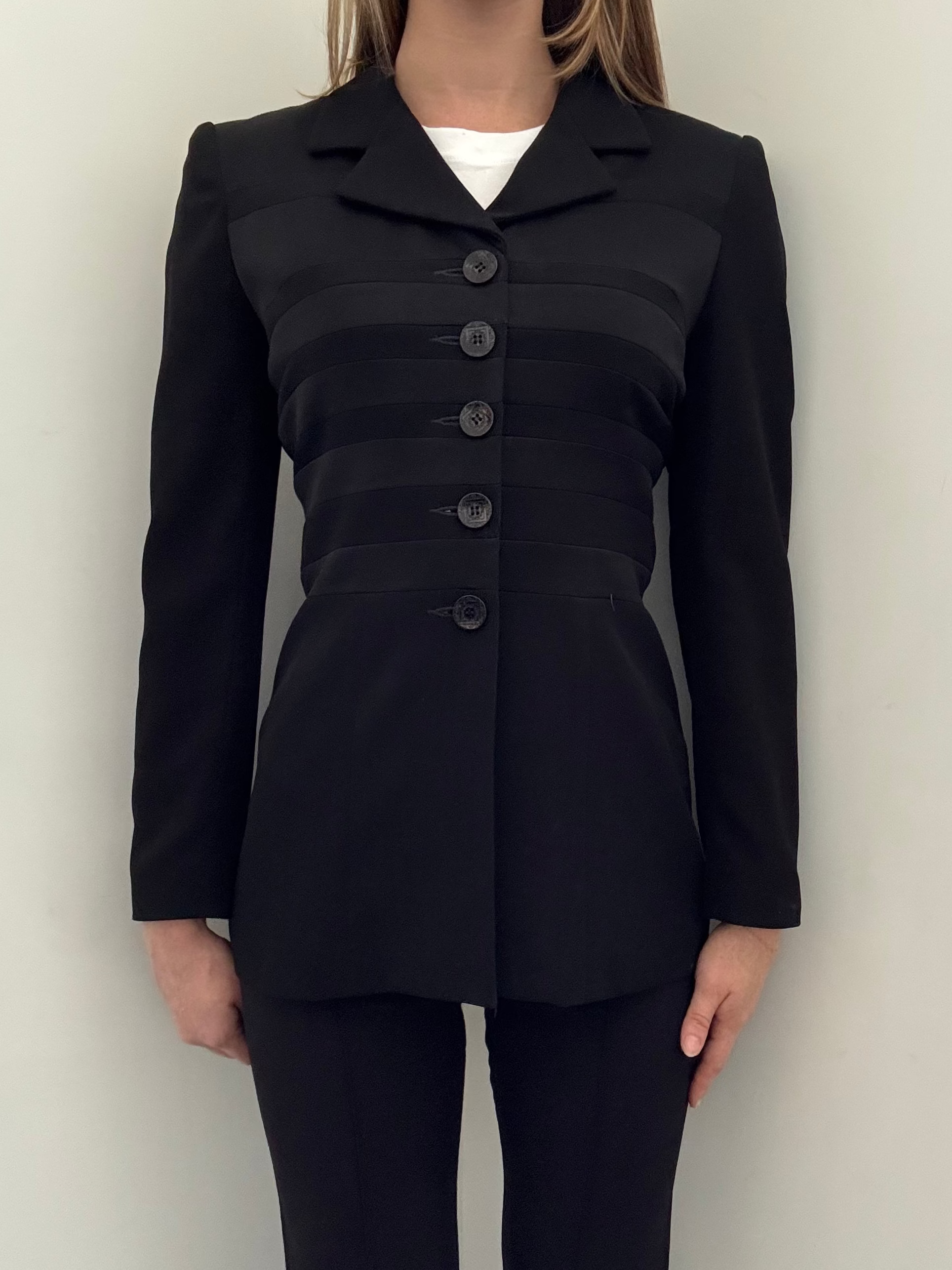 Vintage Black Structured Satin Striped Blazer Size Medium