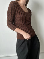 Vintage Brown Ribbed Marled Knit Top Size Extra Large