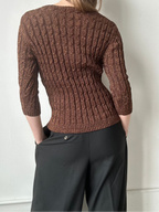 Vintage Brown Ribbed Marled Knit Top Size Extra Large