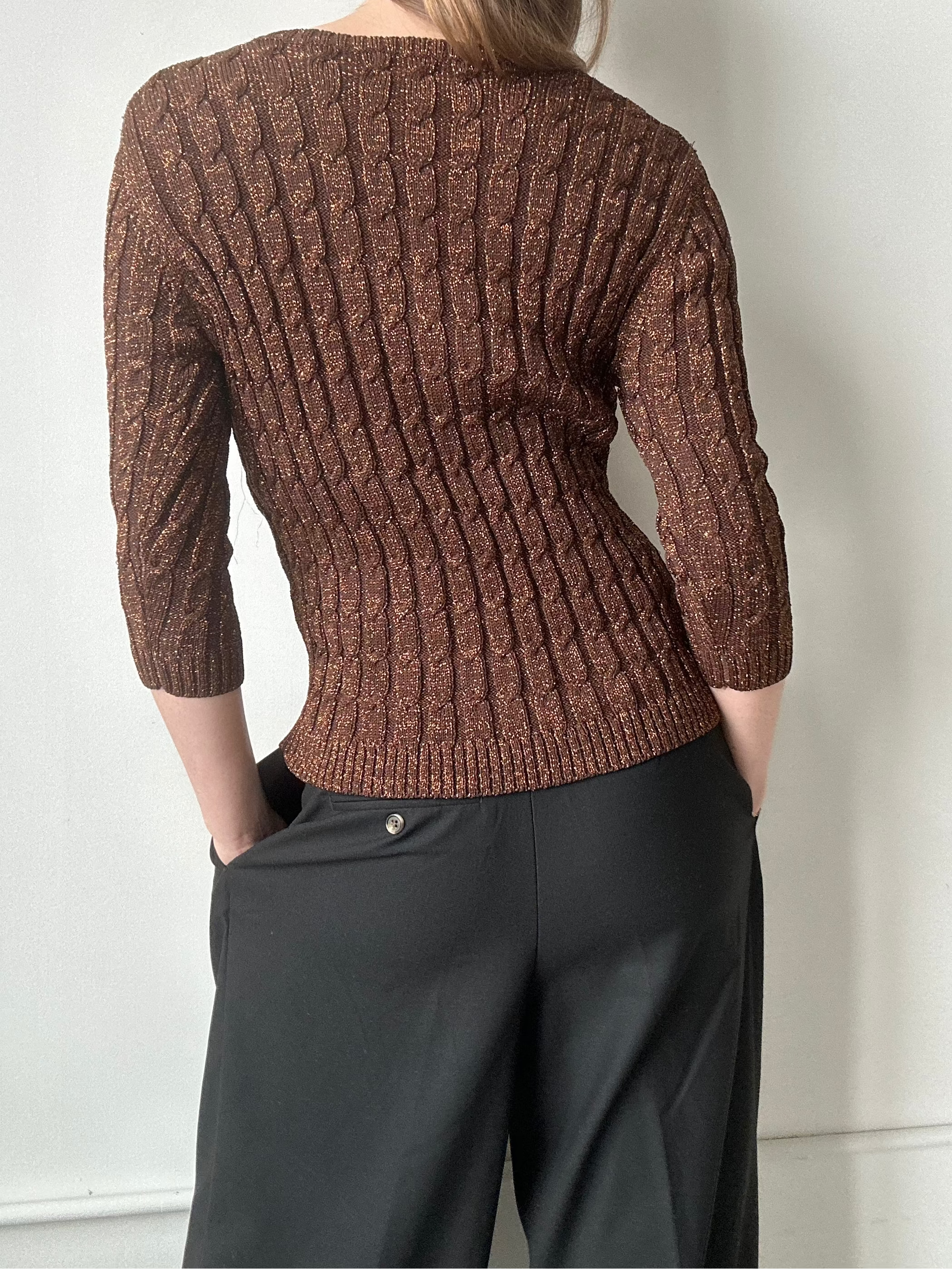 Vintage Brown Ribbed Marled Knit Top Size Extra Large