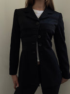 Vintage Black Structured Satin Striped Blazer Size Medium