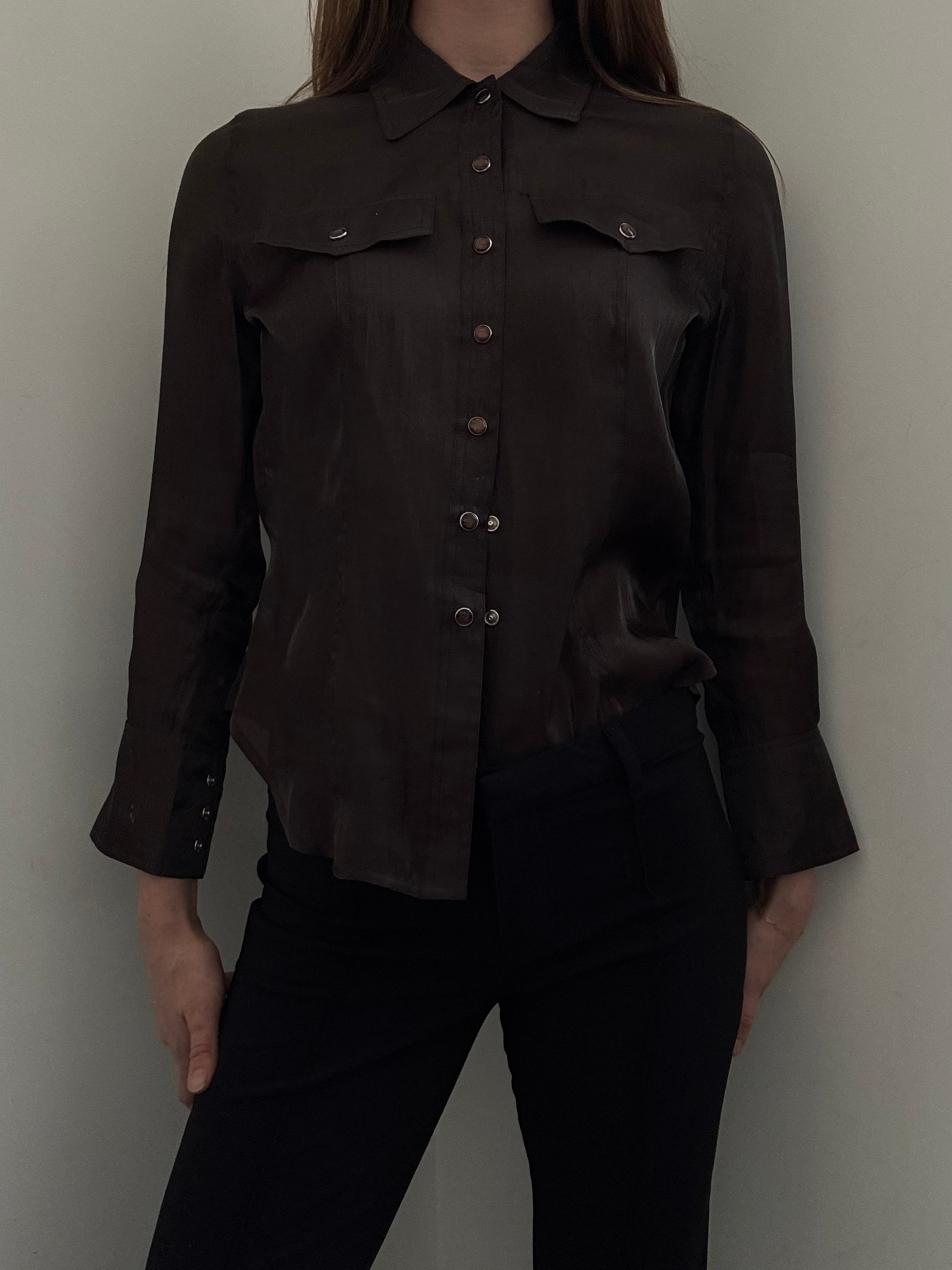 Vintage Brown Sheer Button Up Size Small