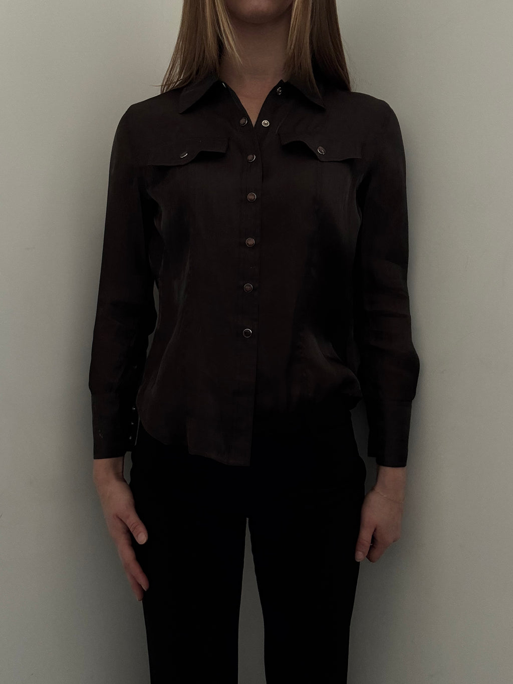 Vintage Brown Sheer Button Up Size Small