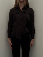 Vintage Brown Sheer Button Up Size Small