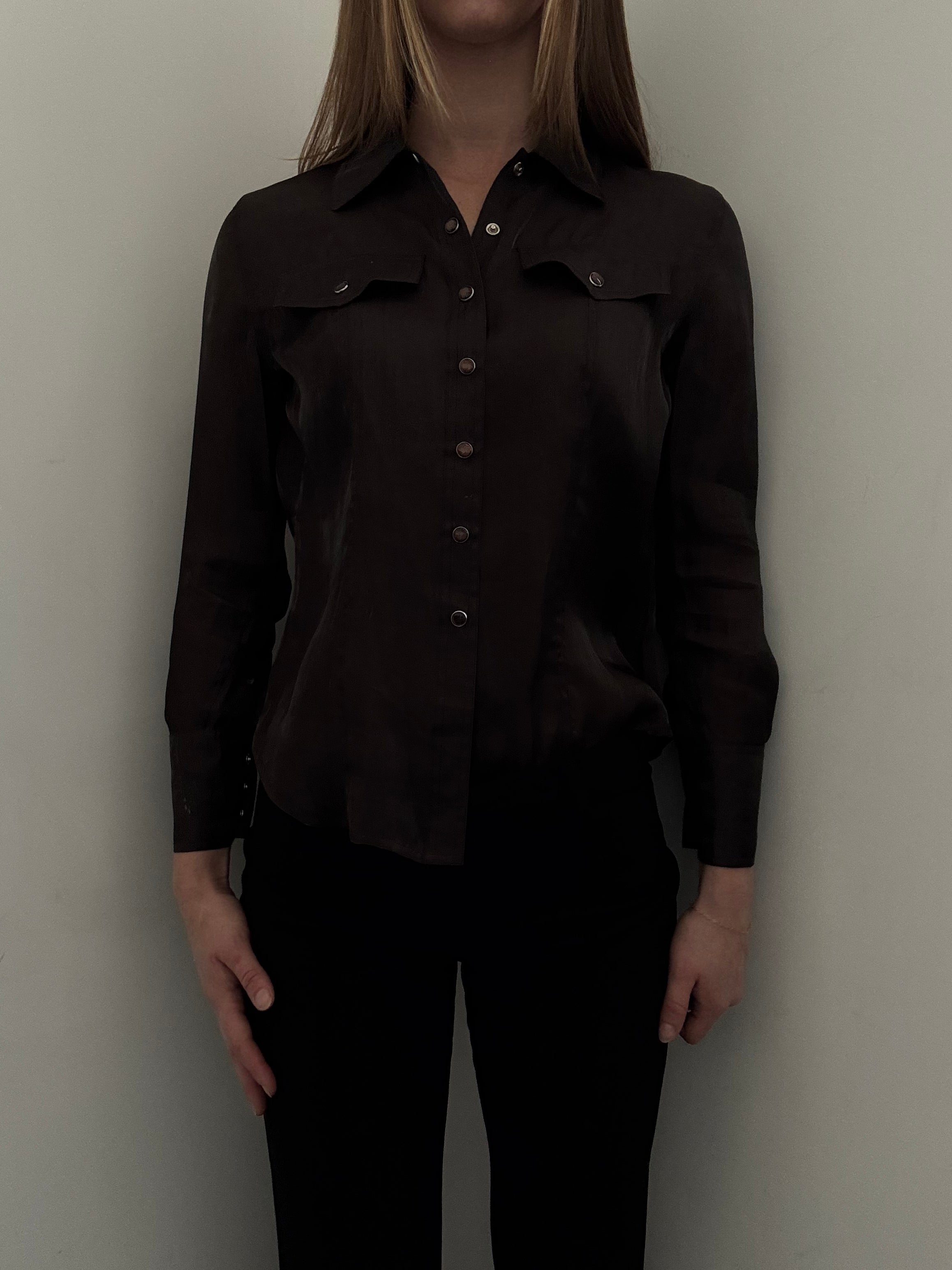 Vintage Brown Sheer Button Up Size Small