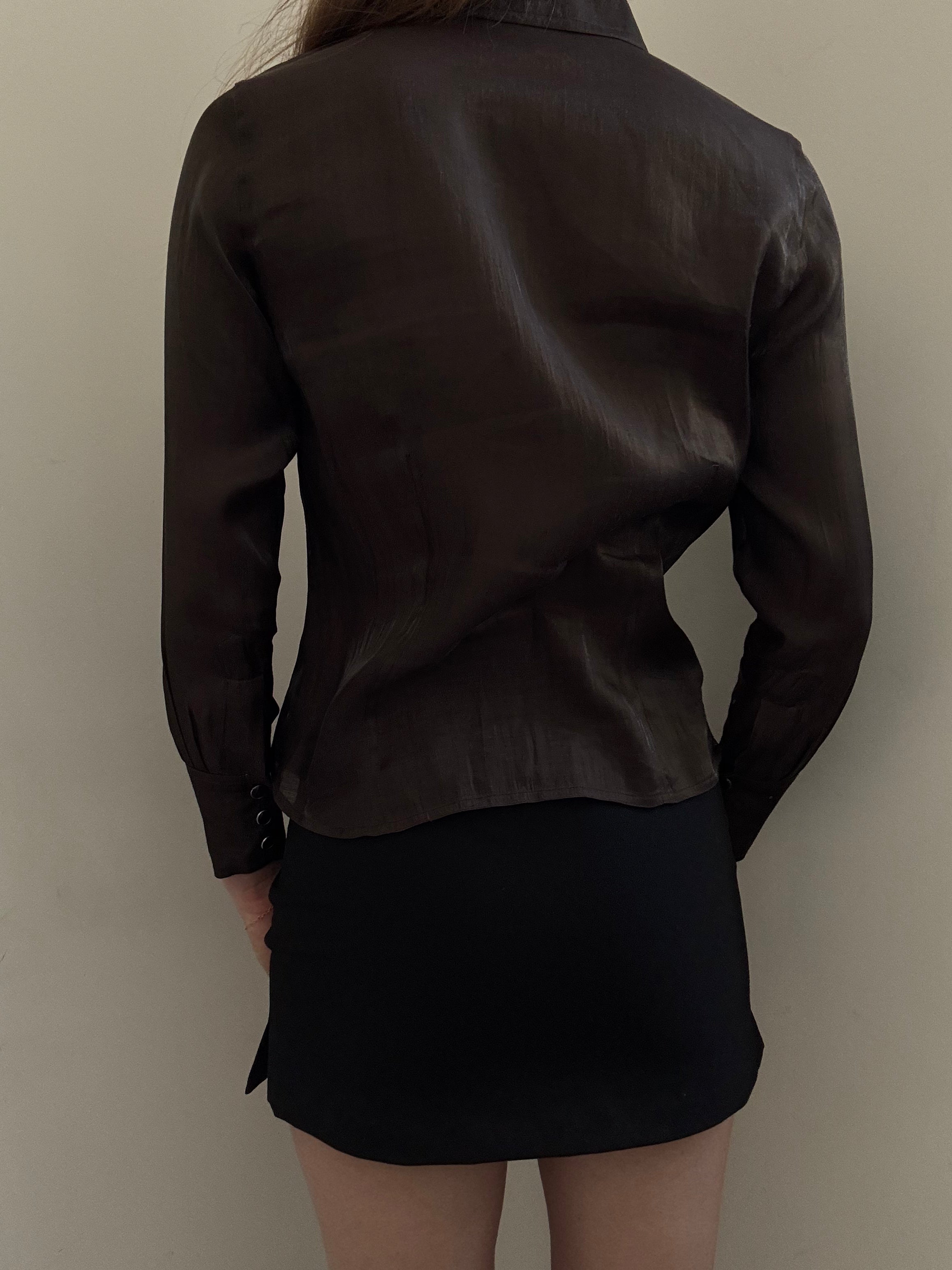 Vintage Brown Sheer Button Up Size Small