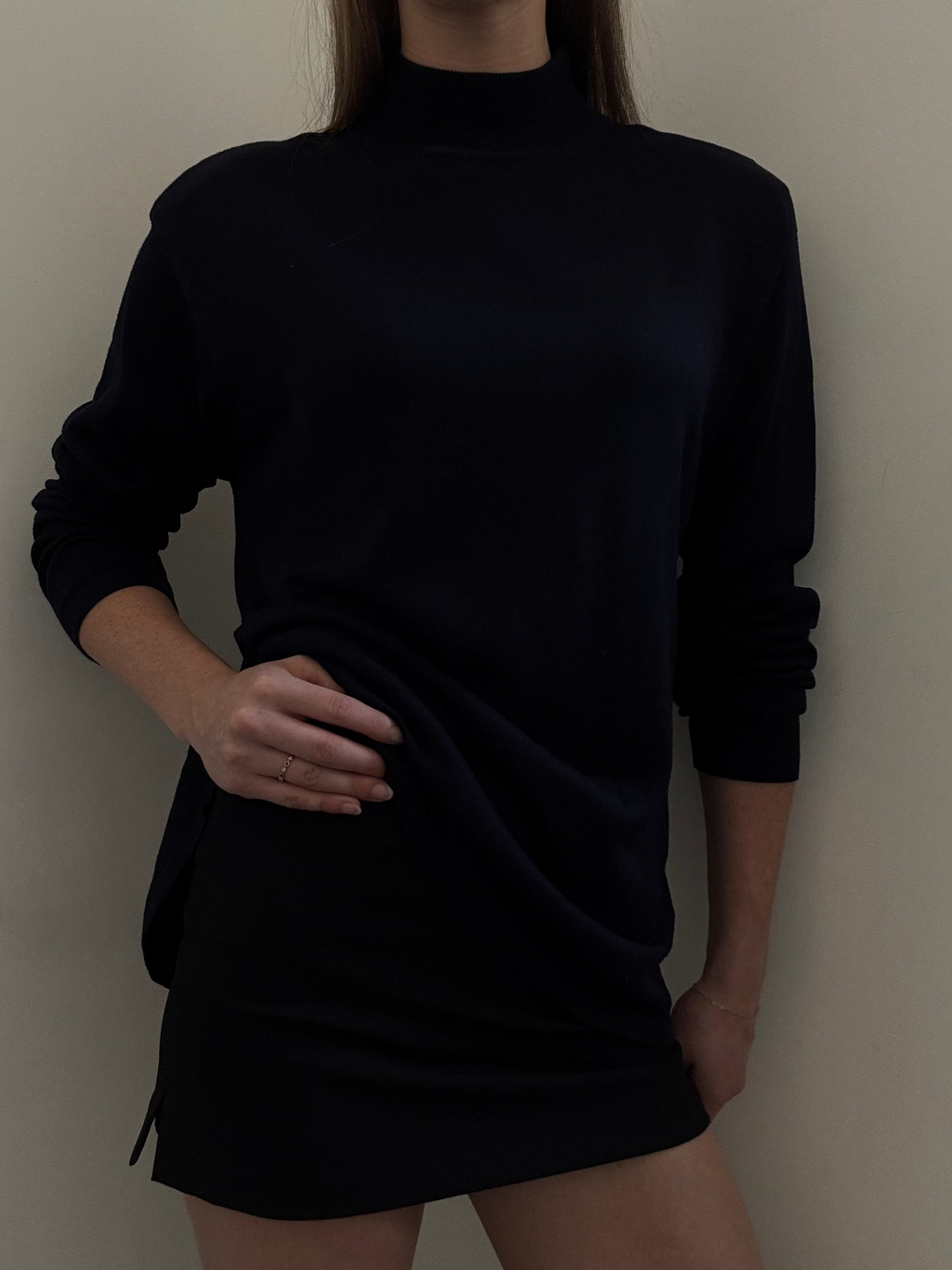 Vintage Silk Navy Blue Mock Neck Sweater Size XL