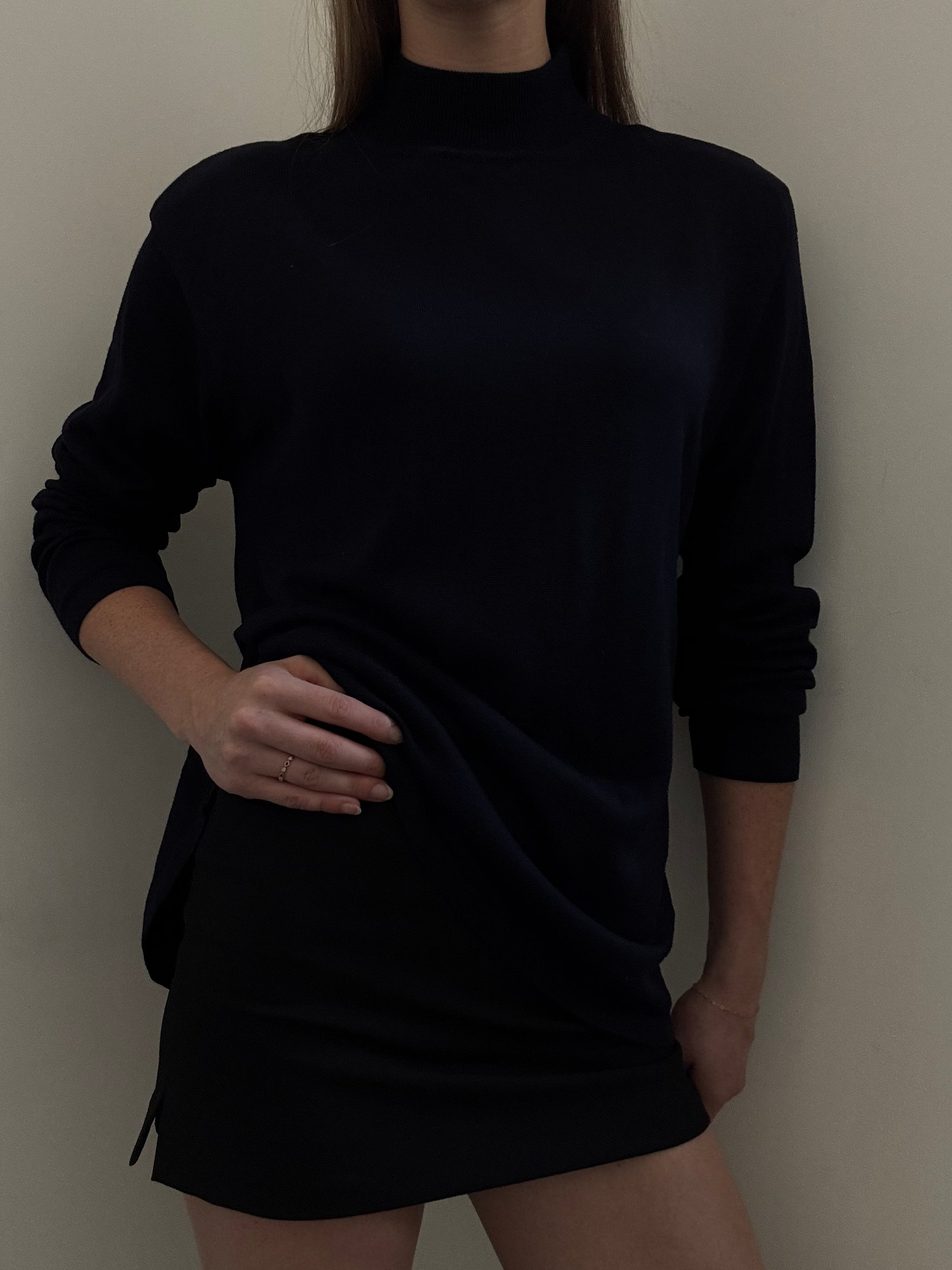 Vintage Silk Navy Blue Mock Neck Sweater Size XL