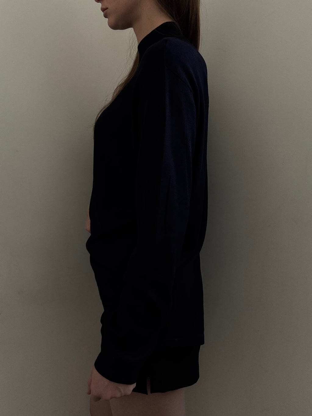 Vintage Silk Navy Blue Mock Neck Sweater Size XL
