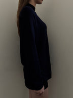 Vintage Silk Navy Blue Mock Neck Sweater Size XL