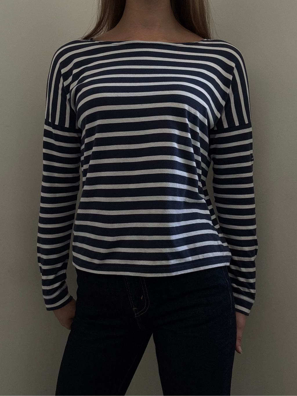 Vintage Saint Jame Navy Blue + White Striped Long Sleeve Size Medium