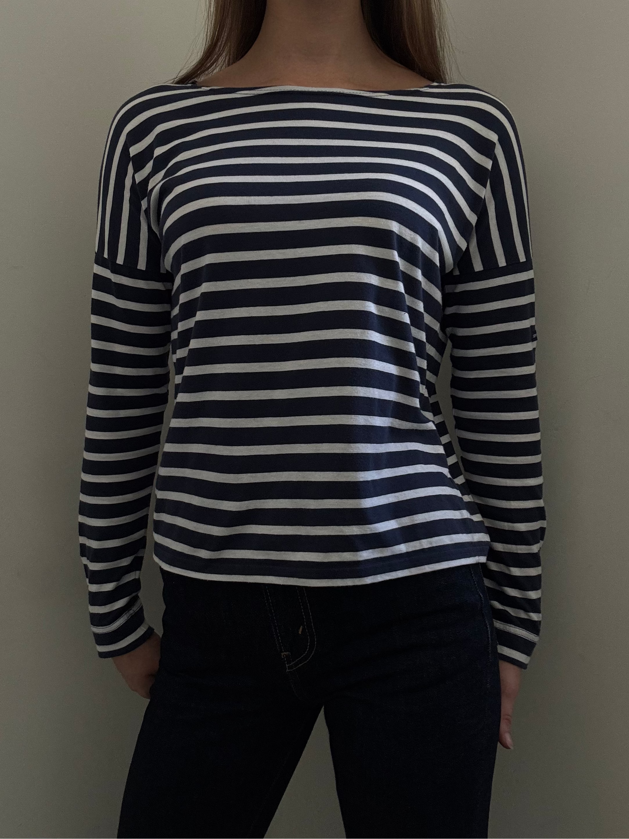 Vintage Saint Jame Navy Blue + White Striped Long Sleeve Size Medium