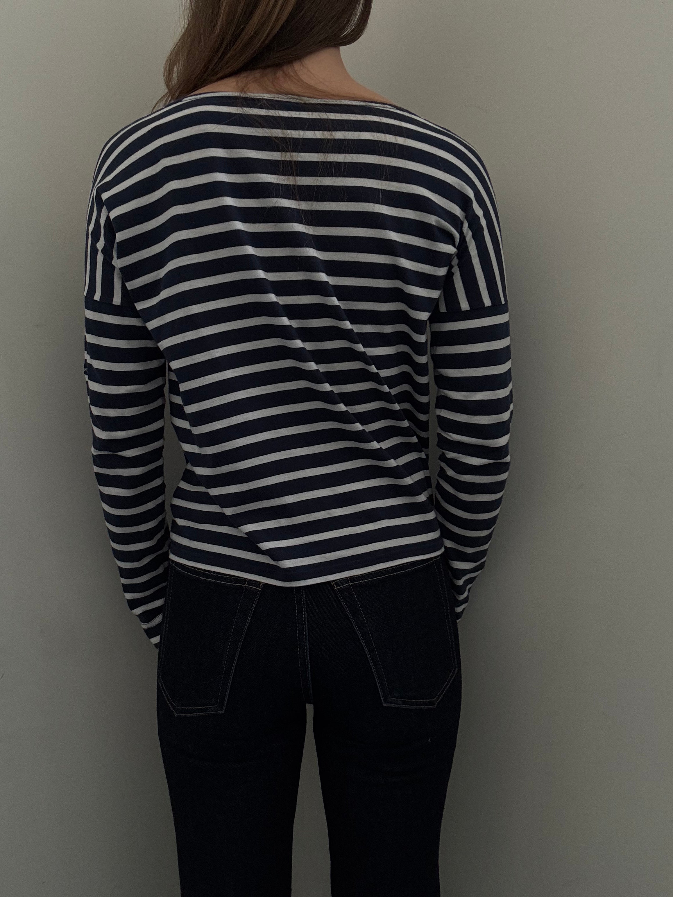 Vintage Saint Jame Navy Blue + White Striped Long Sleeve Size Medium