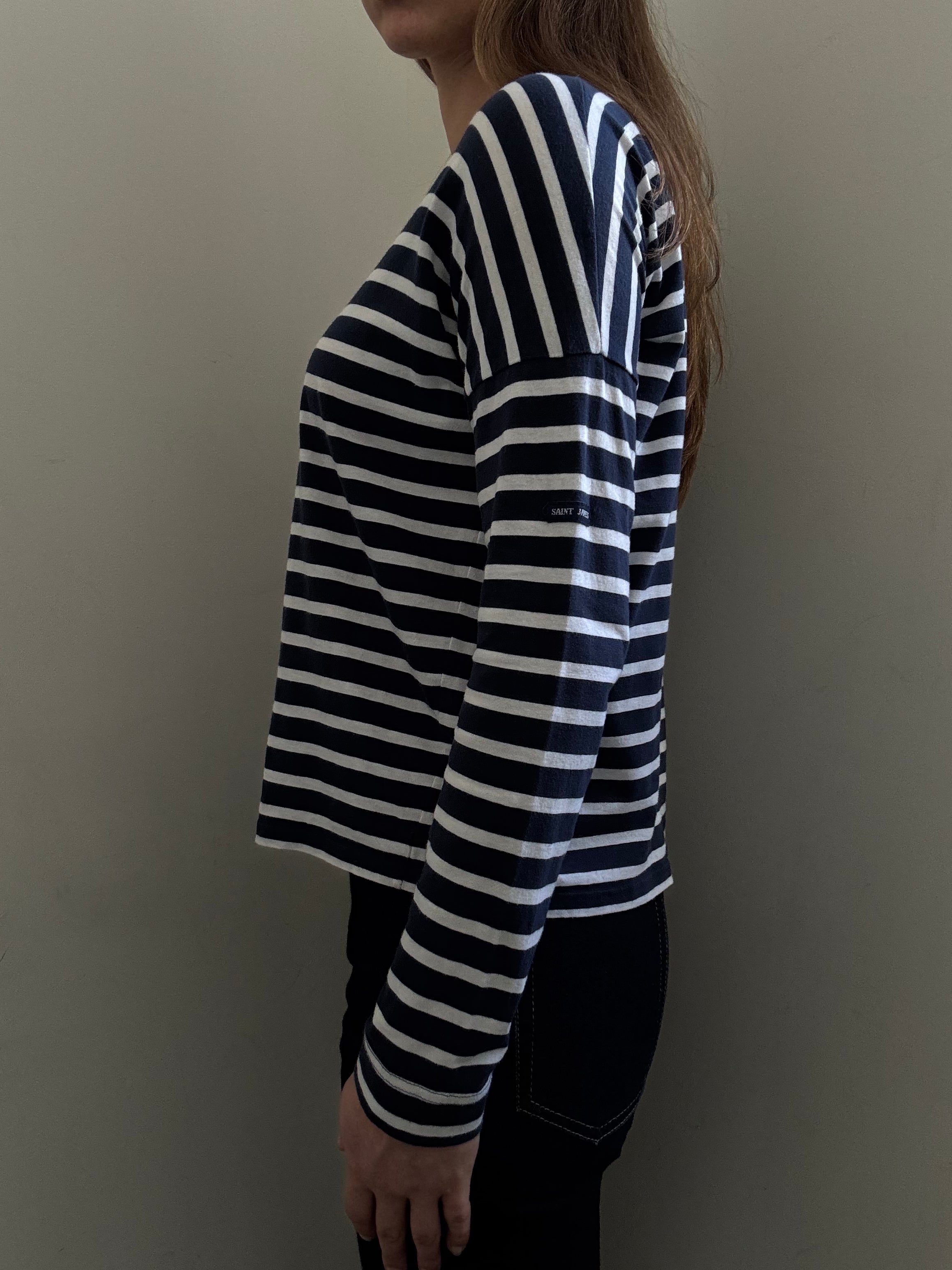 Vintage Saint Jame Navy Blue + White Striped Long Sleeve Size Medium