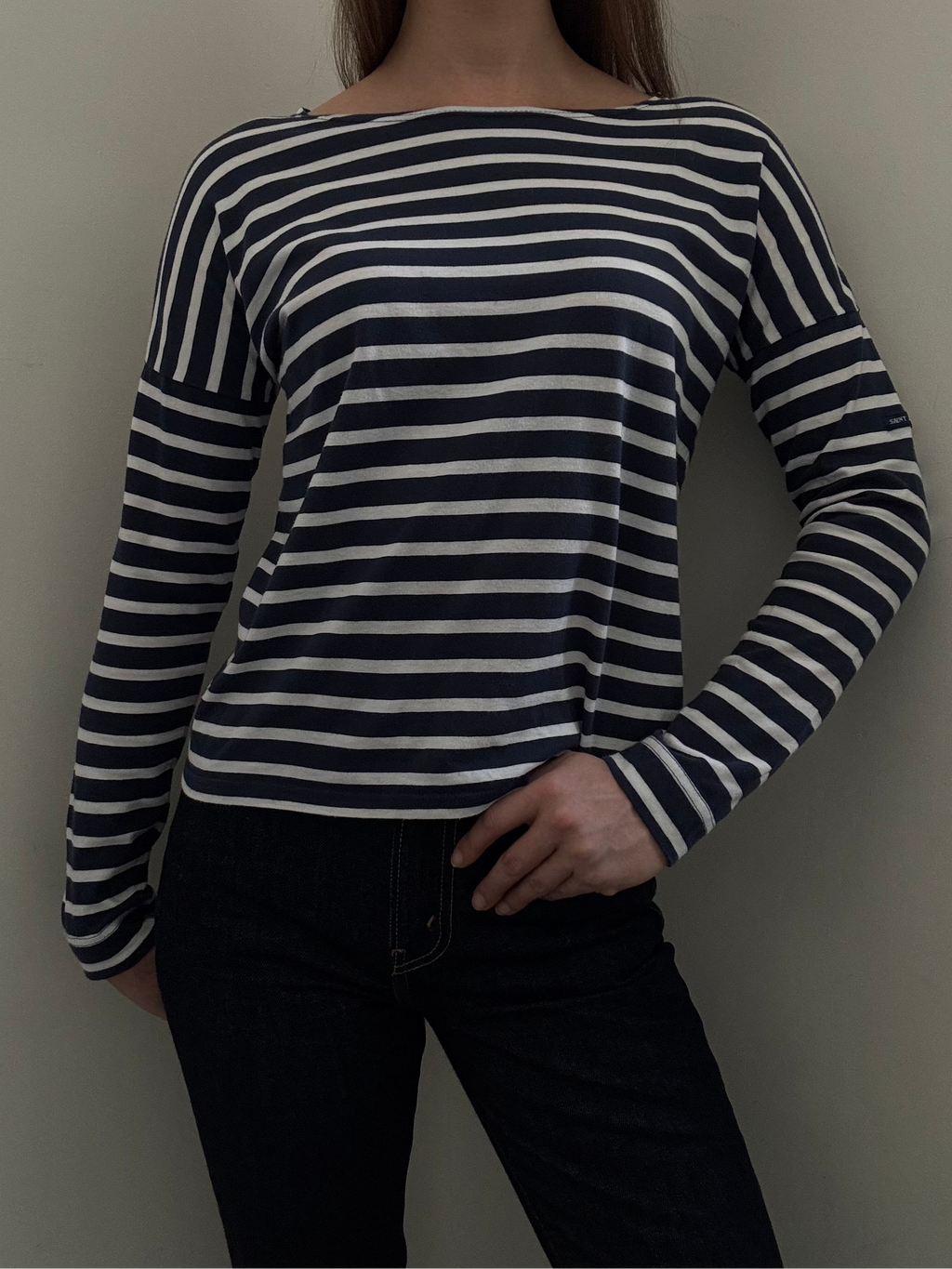 Vintage Saint Jame Navy Blue + White Striped Long Sleeve Size Medium