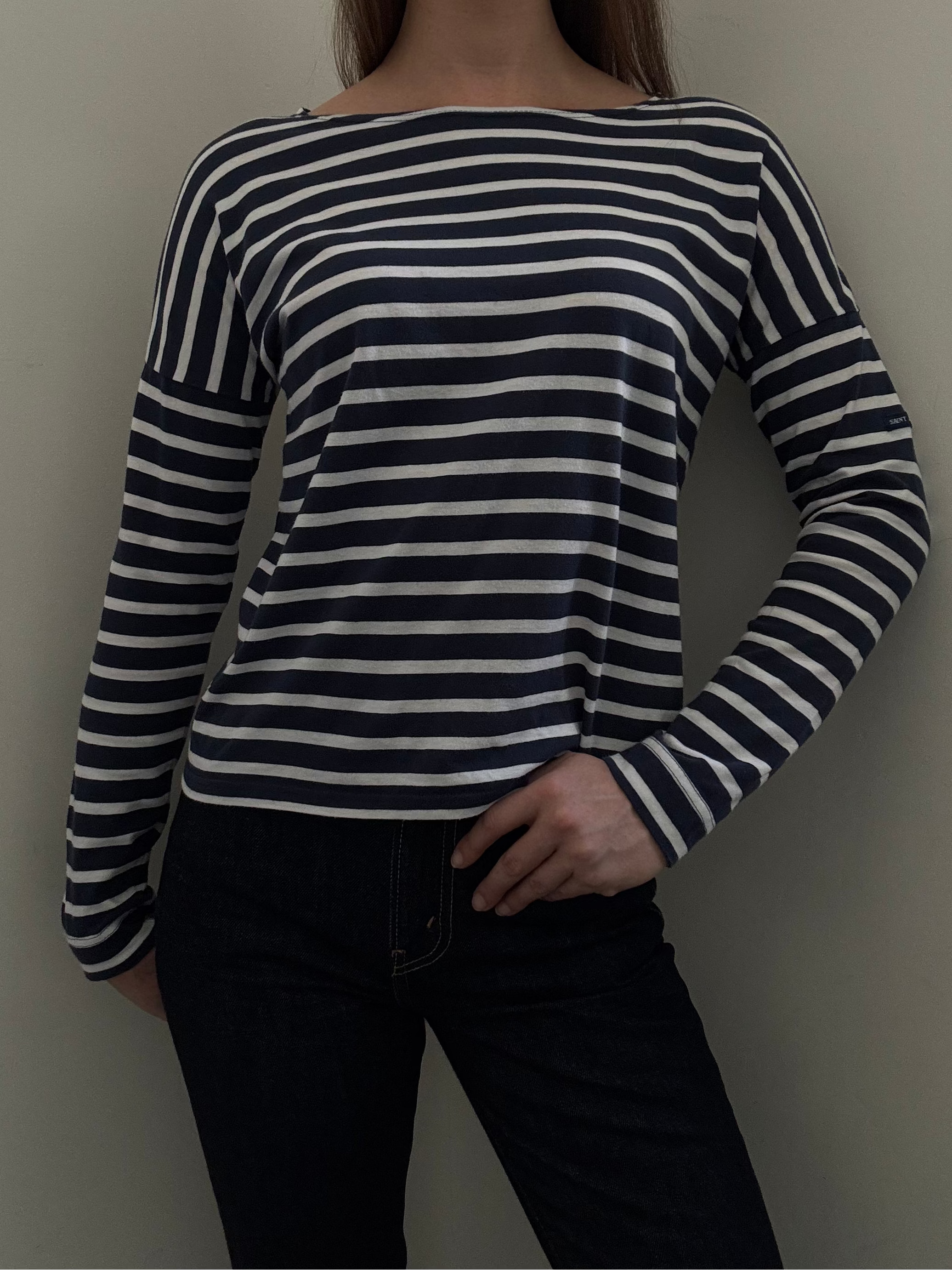Vintage Saint Jame Navy Blue + White Striped Long Sleeve Size Medium