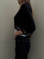 Vintage Black Crochet Flower Cardigan + Tank Top Set Size Small