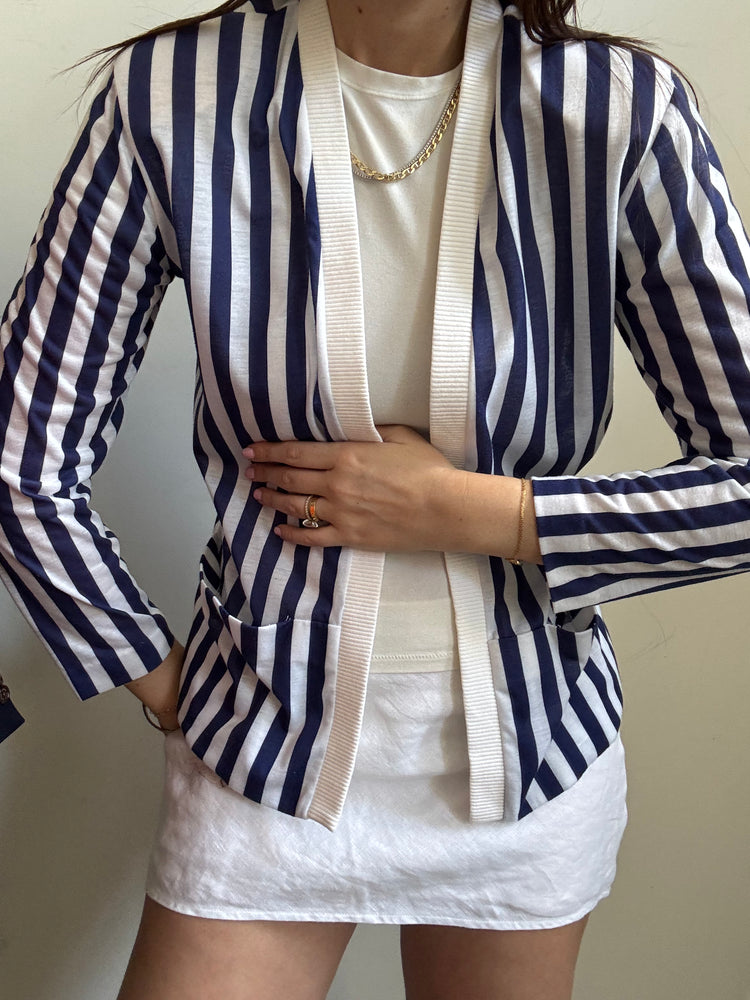 Vintage Blue + White Striped Cardi Size Small