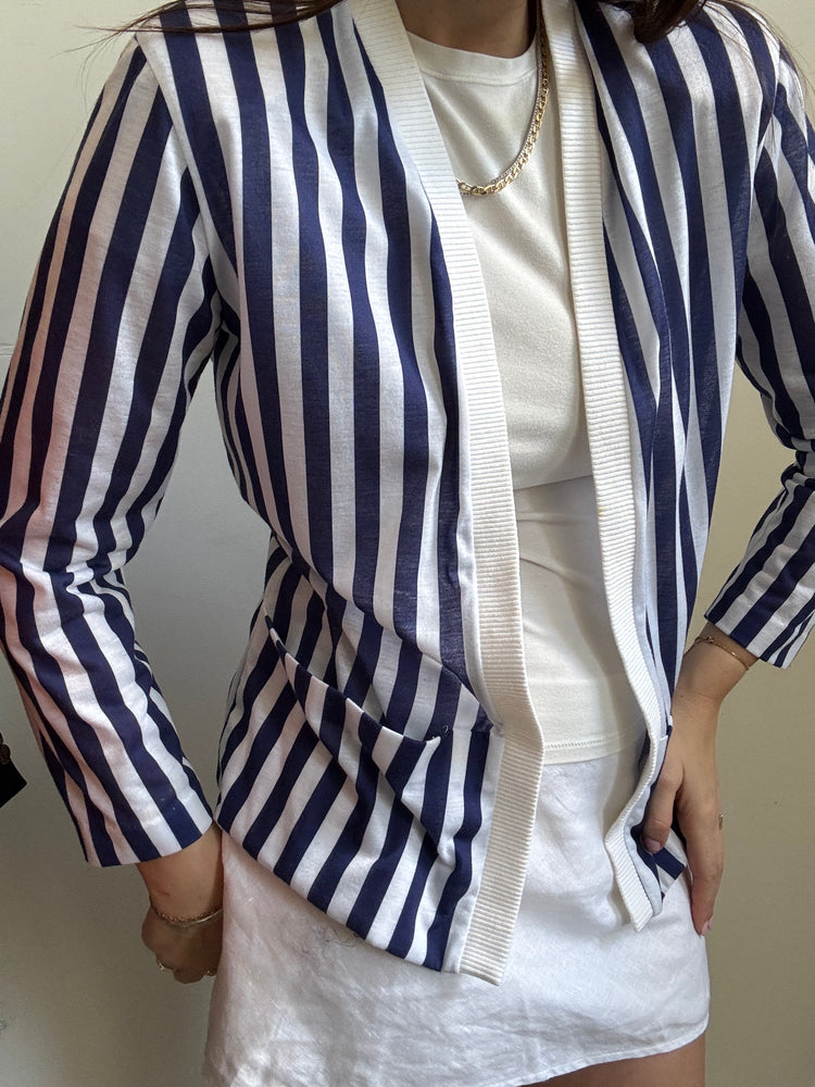 Vintage Blue + White Striped Cardi Size Small