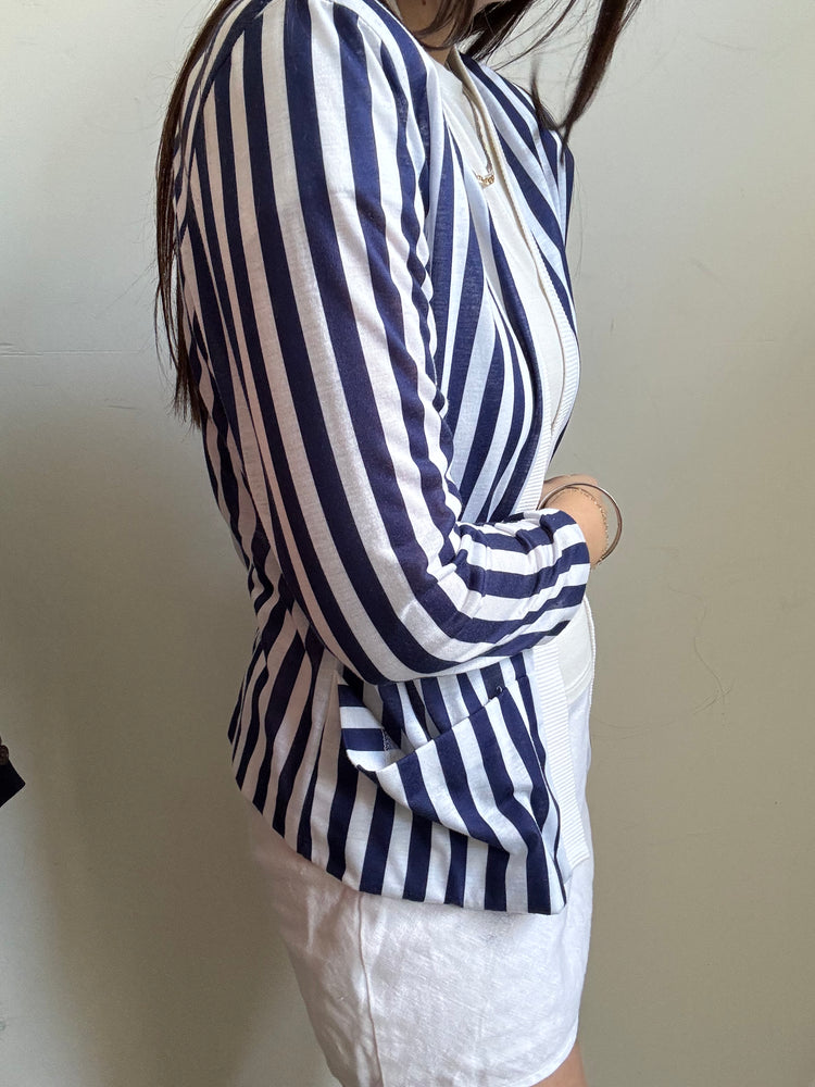 Vintage Blue + White Striped Cardi Size Small