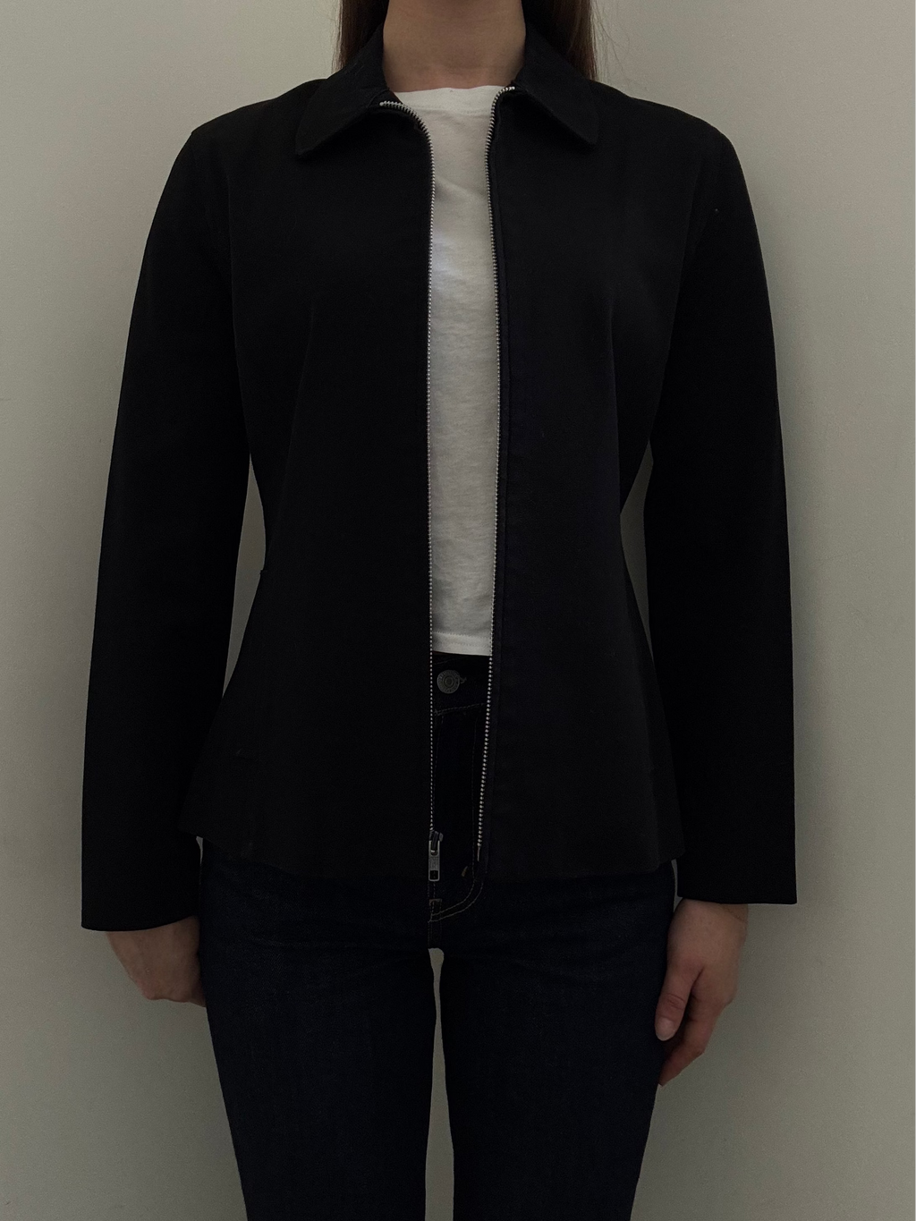 Vintage Black Cotton Fitted Zip-Up Jacket Size Small