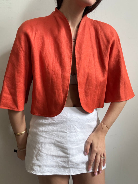 Vintage Italian Linen Burnt Orange Bolero Size Medium