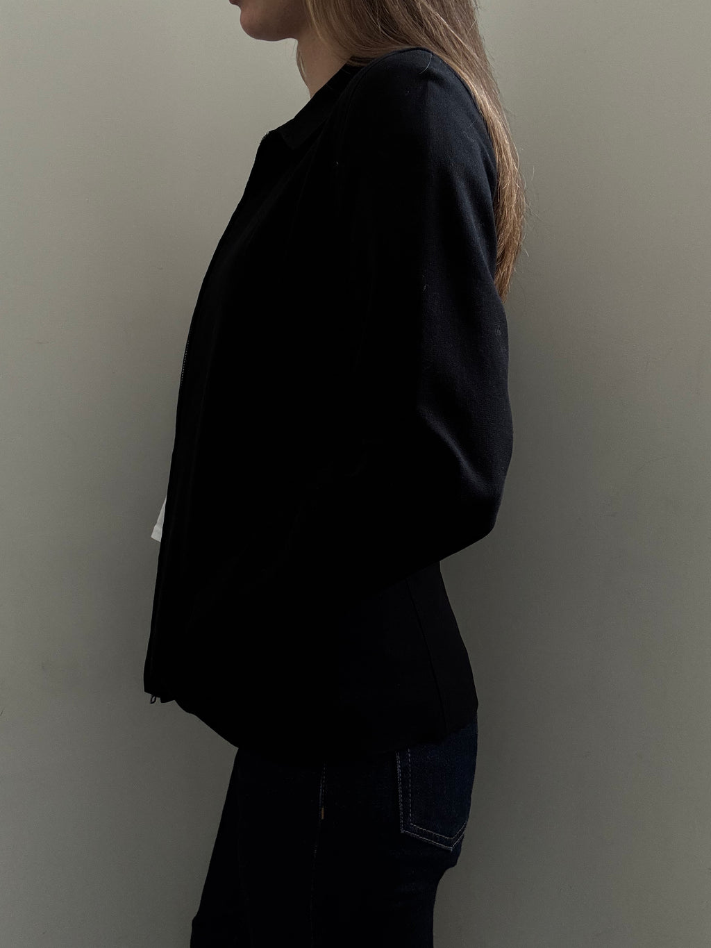 Vintage Black Cotton Fitted Zip-Up Jacket Size Small
