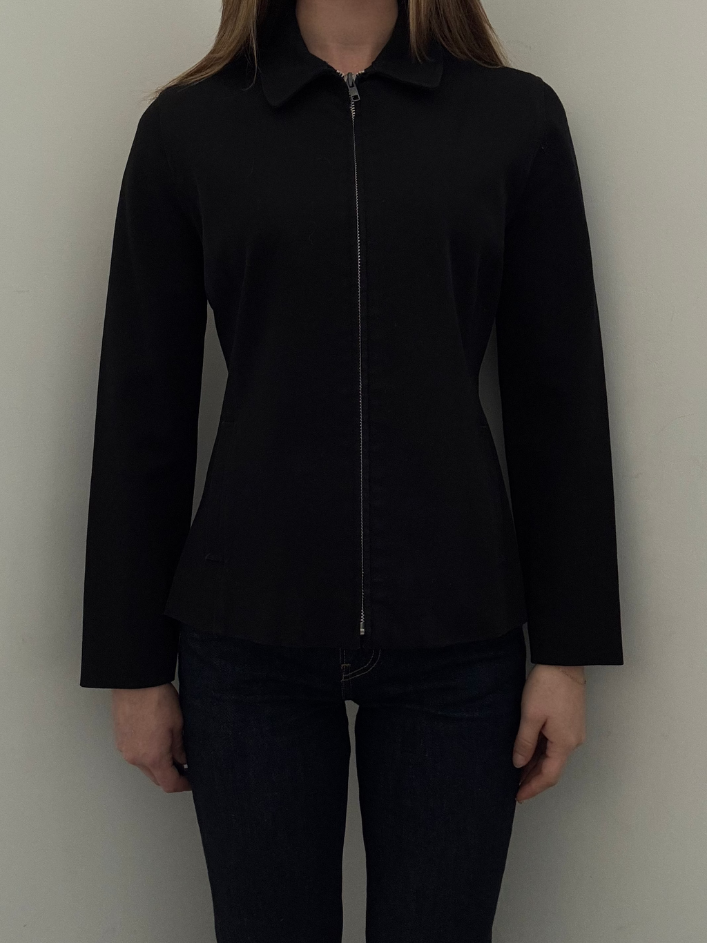 Vintage Black Cotton Fitted Zip-Up Jacket Size Small