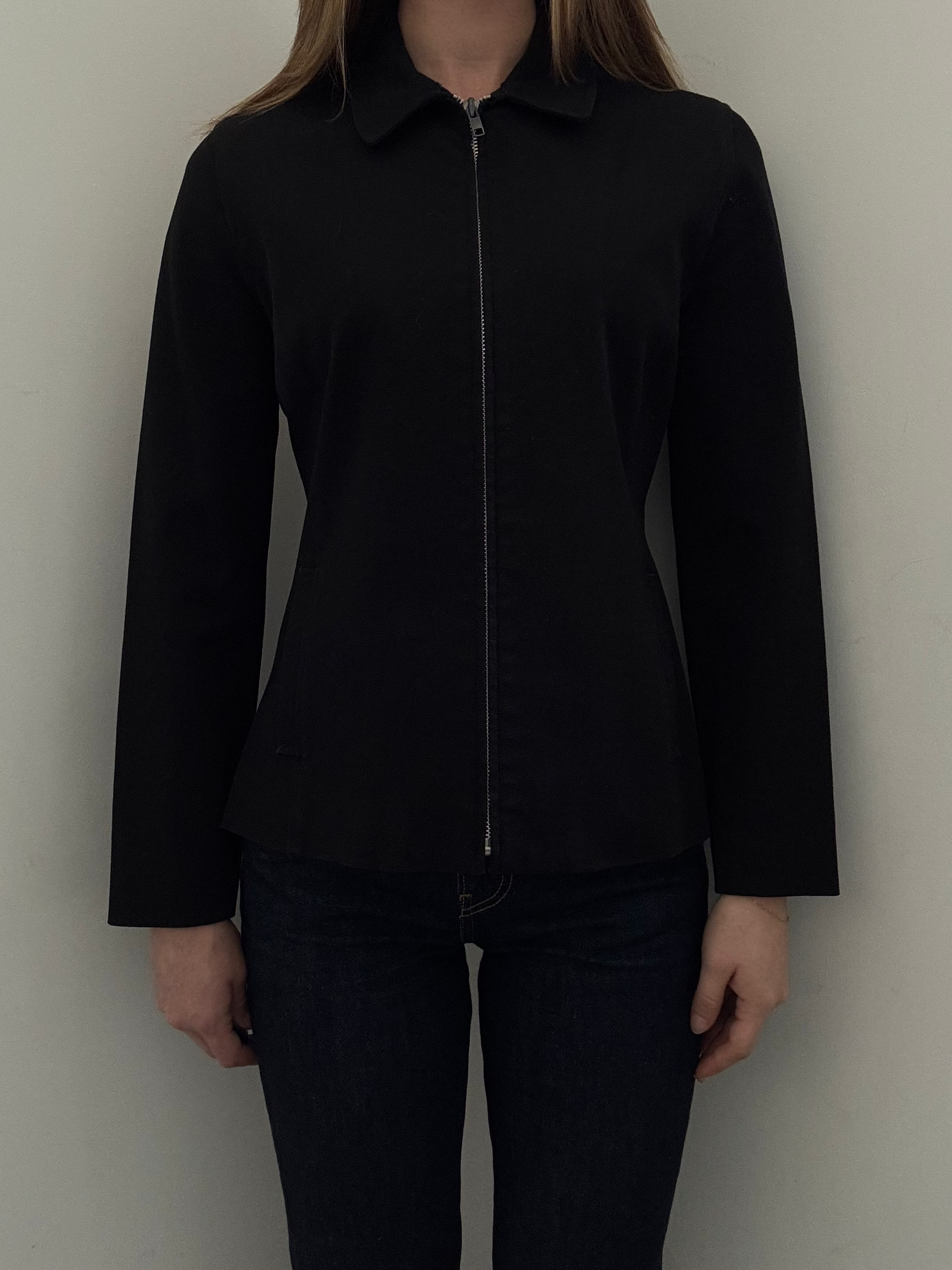 Vintage Black Cotton Fitted Zip-Up Jacket Size Small