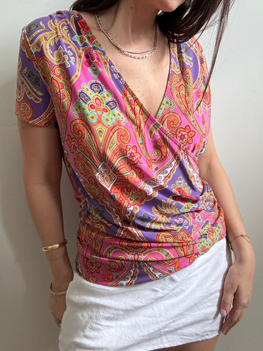 Vintage Ralph Lauren Paisley Stretch Wrap Top Size Medium