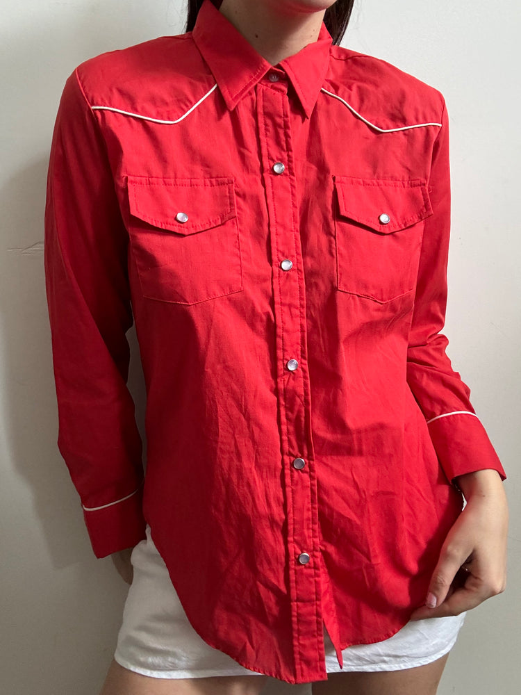Vintage Red Cotton Western Style Button-Up Size Small