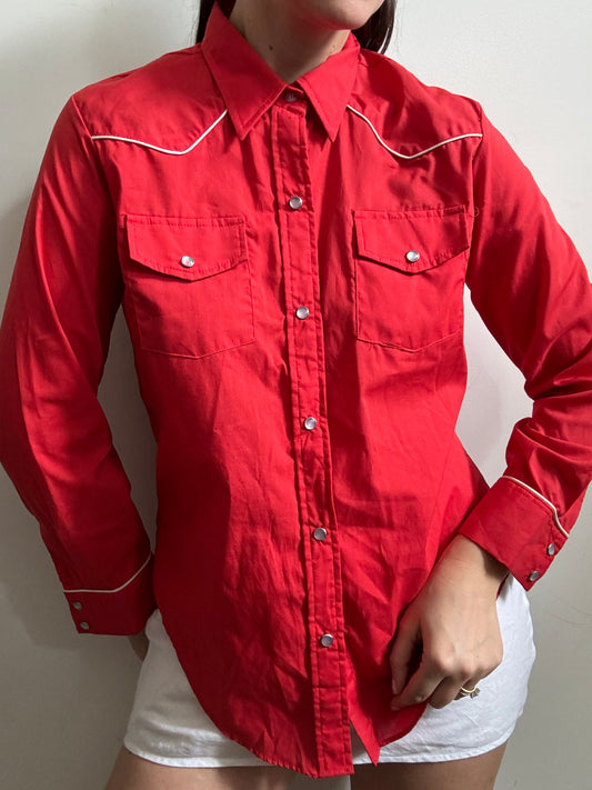 Vintage Red Cotton Western Style Button-Up Size Small