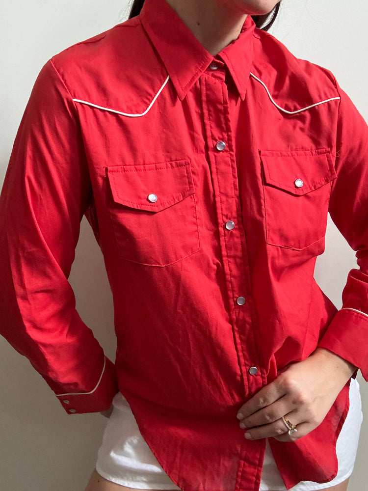 Vintage Red Cotton Western Style Button-Up Size Small