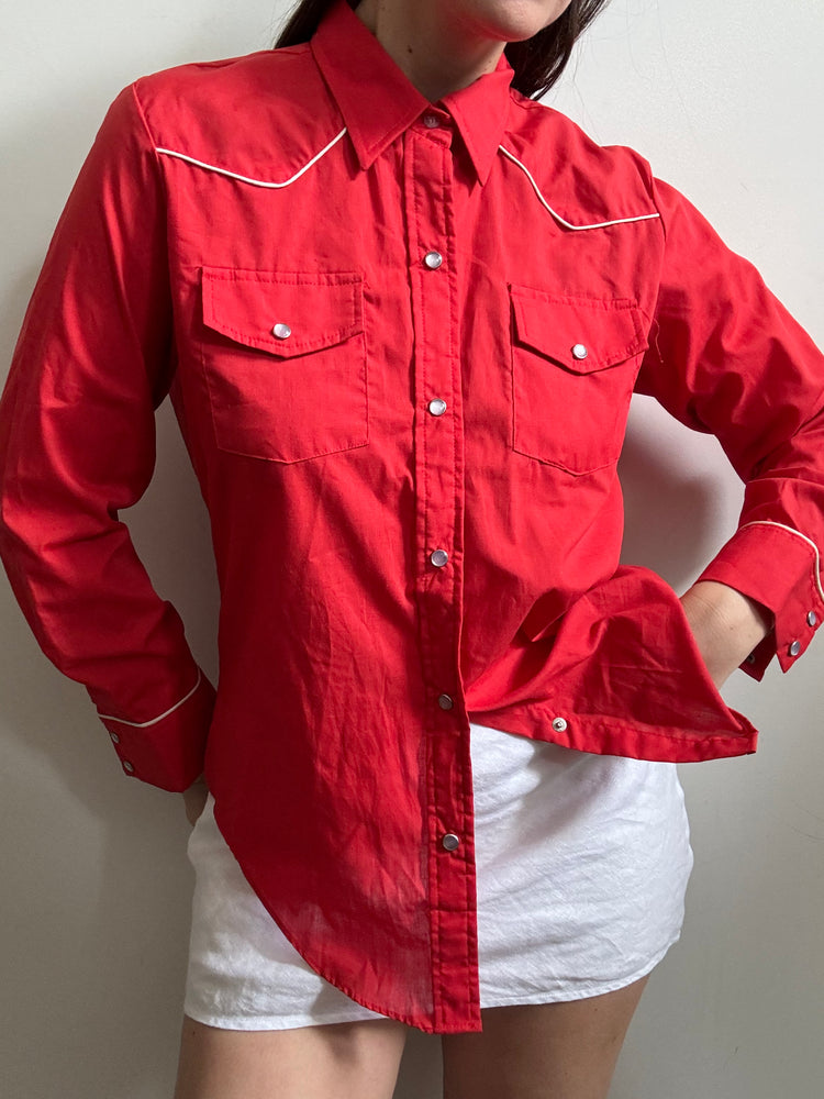Vintage Red Cotton Western Style Button-Up Size Small