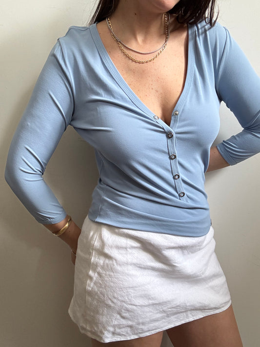 Vintage Max Mara Baby Blue Stretch Blouse Size Medium