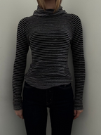 Vintage Grey + Black Striped Shimmer Knit Turtleneck Size Medium