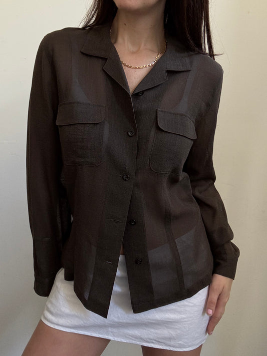 Vintage Italian Brown Sheer Blouse Size Large
