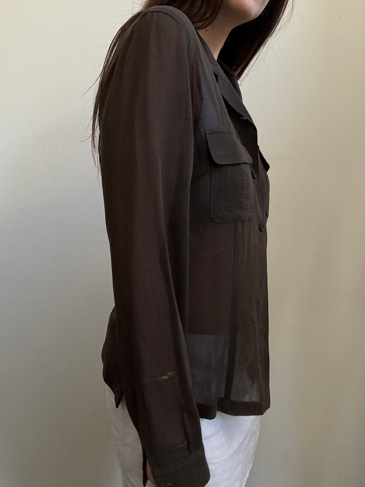 Vintage Italian Brown Sheer Blouse Size Large