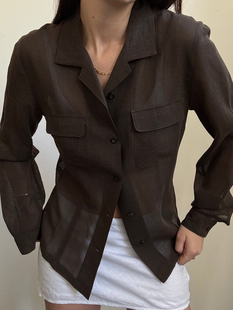 Vintage Italian Brown Sheer Blouse Size Large