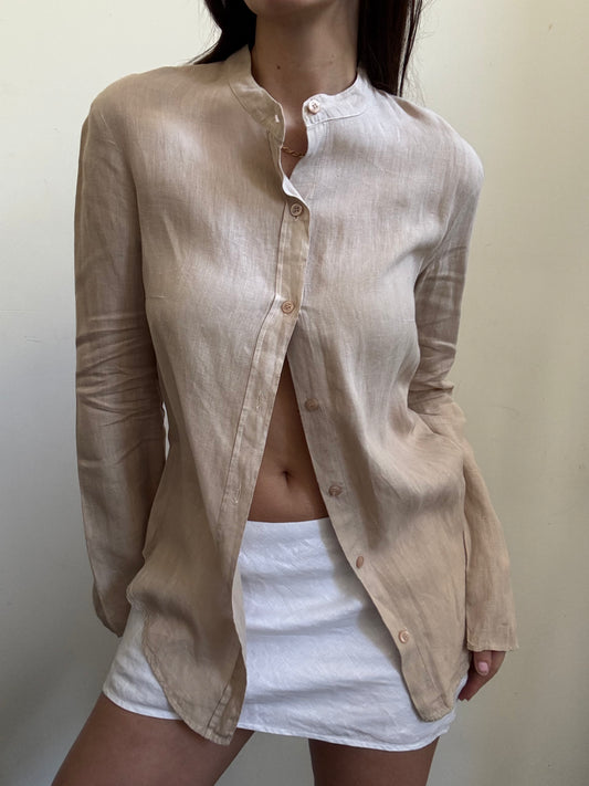Vintage Max & Co. Tan Linen Fitted Blouse Size Medium