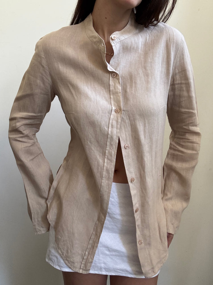 Vintage Max & Co. Tan Linen Fitted Blouse Size Medium