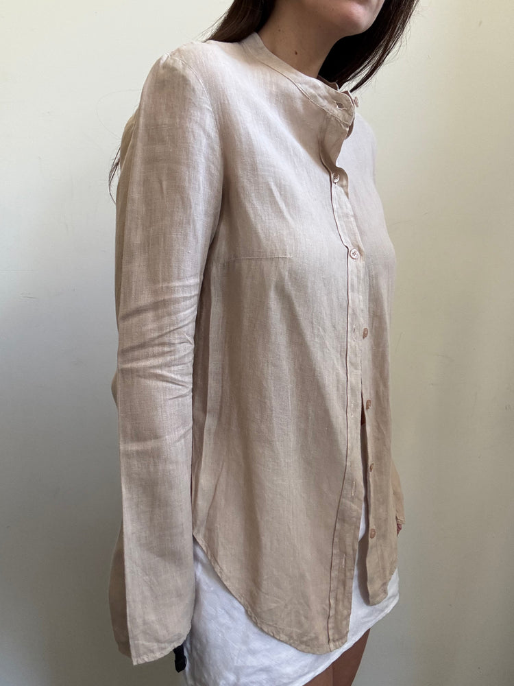 Vintage Max & Co. Tan Linen Fitted Blouse Size Medium