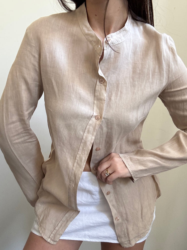 Vintage Max & Co. Tan Linen Fitted Blouse Size Medium