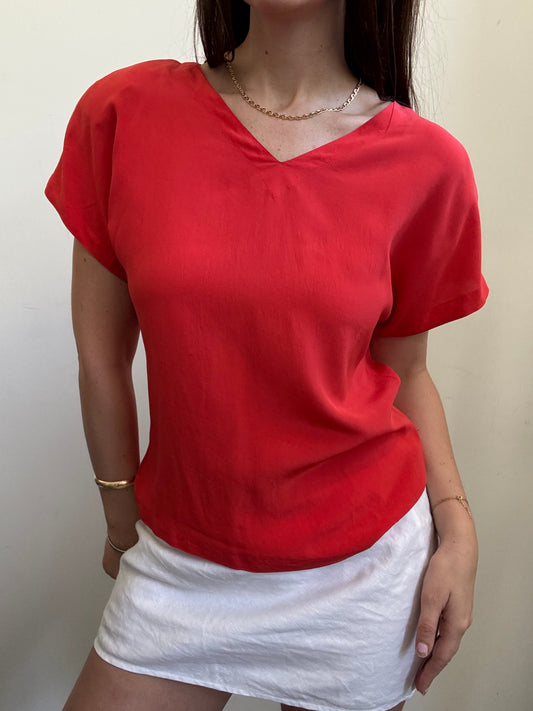 Vintage Max Mara Cherry Red Short Sleeve Blouse Size Medium