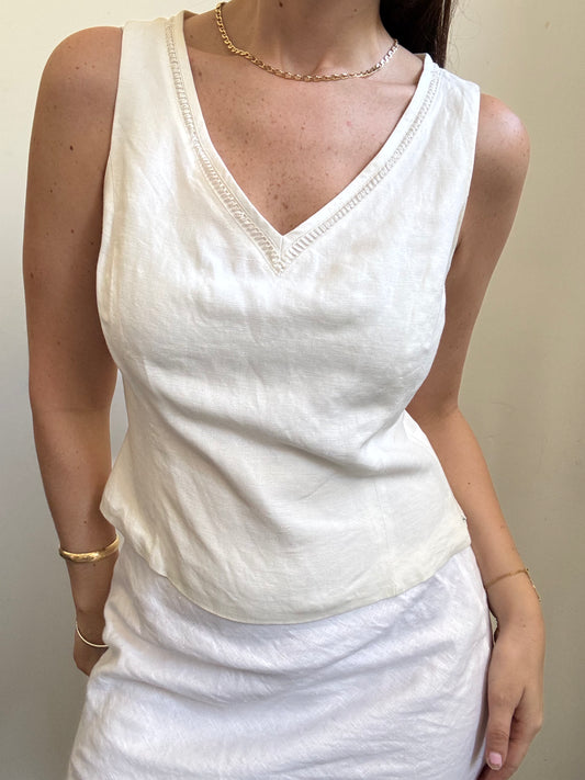 Vintage Ivory Linen Tank SIze Medium