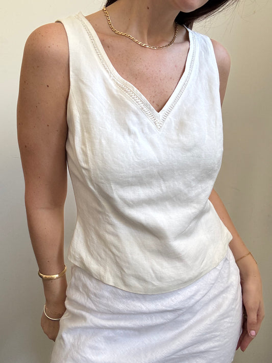 Vintage Ivory Linen Tank SIze Medium