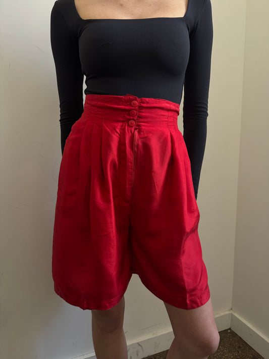 Vintage Red Pure Silk 80's Shorts Size 0