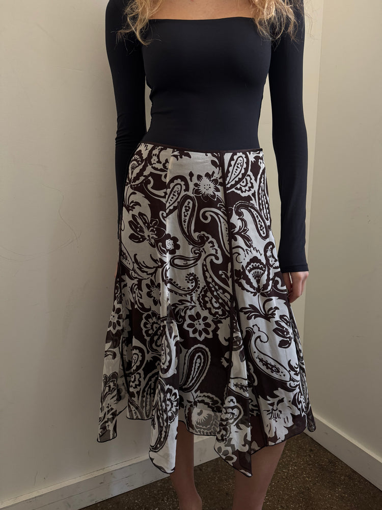 Vintage Brown Paisley Midi Skirt Size 8/10