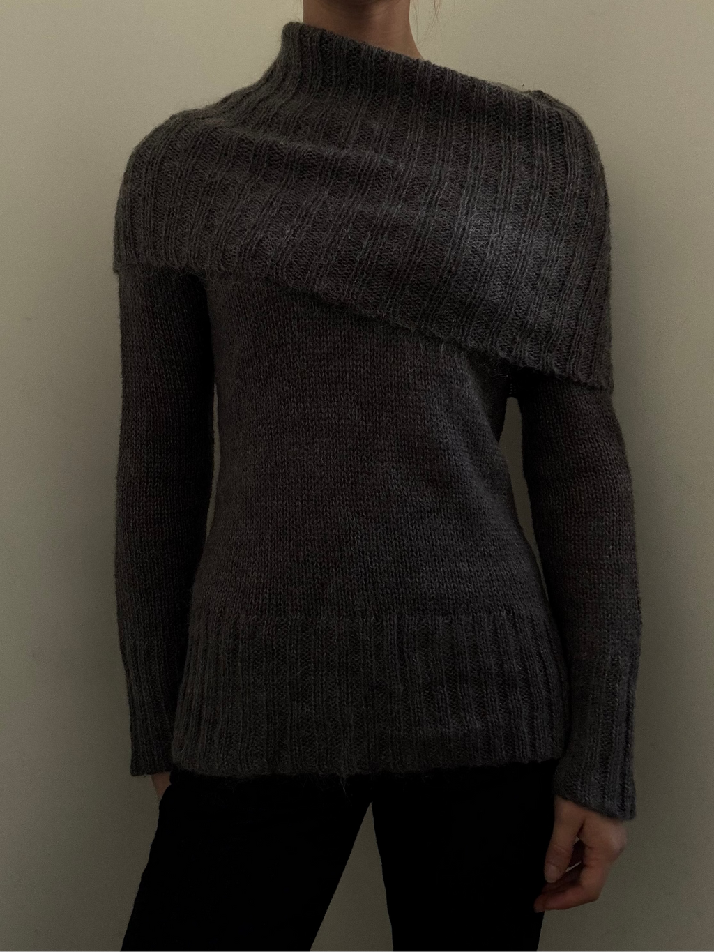 Pre-Loved Grey Mohair Knit Off the Shoulder Sweater Size Medium